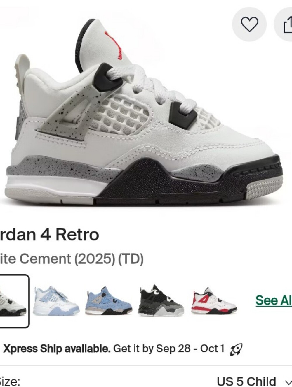 Jordan 4 Retro White Cement Kids' Shoes